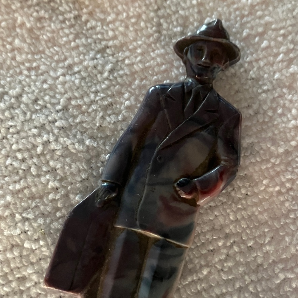 Vintage Fuller Brush 7” Purple Marble Brown Man Design Plastic Letter Opener